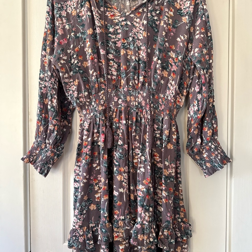 GigiO USA Grey Floral Long Sleeve‎ Dress, size L
